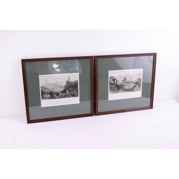 PAIR of 2 Victorian engravings of China, antique handcoloured prints ca 1840s - Picture 1 of 10